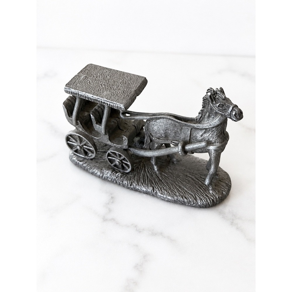 Spoontiques Pewter Horse Carriage Figurine Small Gray Excellent S646 1987